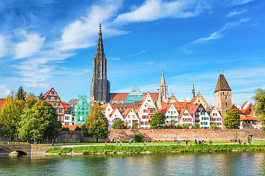 View of Ulm with the tower of Ulm Minster in the foreground