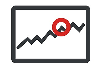 Two-color icon showing an ascending graph with a red marker in a rectangle