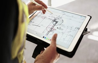 Tablet with blueprint