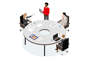 Infographic Four people working together at a round table
