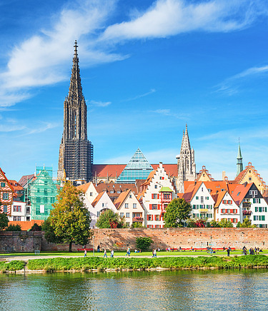 View of Ulm with the tower of Ulm Minster in the foreground