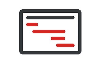 Zweifarbiges Icon mit einer schematisierten Darstellung eines Plans in rot und grau
