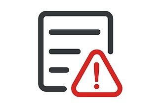 Zweifarbiges Icon mit einem schematisierten Textdokument auf dem ein rotes dreieckiges Warnsymbol mit Ausrufezeichen liegt